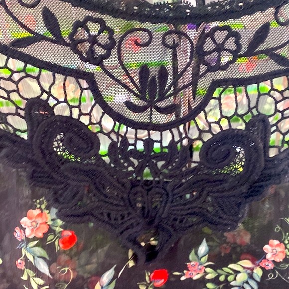 Disney Snow White red apple print on black chiffon top - Picture 3 of 9